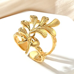 Лист 304 открытая манжета из нержавеющей стали для женщин, реальный 18 k позолоченный, лист, 30x17.5 мм, внутренний диаметр: регулируемый