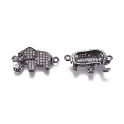 Черный Цвет Металла Соединители из латуни с микропаве и кубическим цирконием, слон, прозрачный и оранжевый, металлический черный , 13x24.5x4.5 мм, отверстие : 1.5 мм