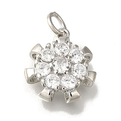 Платина Подвеска из латуни с микропаве из прозрачного кубического циркония, с прыжковых колец, без свинца и без кадмия, долговечный, цветок, платина, 15x13x5 мм