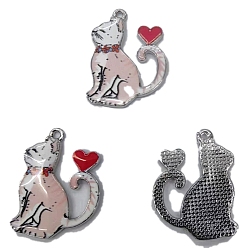 Темный Лосось Подвески из эмали и сплава, кот с сердечным шармом, платина, темный лосось, 26x19x1.9 мм, 100 шт / комплект