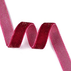 Cramoisi Ruban de velours simple face à paillettes scintillantes, Ruban en polyester et nylon avec cordon métallique, pour accessoires de vêtement, cramoisi, 3/8 pouces (10 mm), environ 218.72 yards (200m)/rouleau