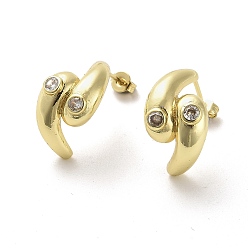 Doré  Boucles d'oreilles en laiton plaqué en forme de larme, micro pavé, zircone cubique transparente, sans cadmium et sans plomb, or, 20x12mm