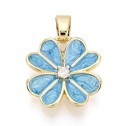 Небесно-голубой Латунные микропаве прозрачные подвески с фианитом, с эмалью, , реальный 18 k позолоченный, голубой, 16.5~17x16~16.5x3~3.5 мм, отверстие : 2.5~3x5.5~6 мм