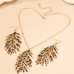 Золотой Комплекты из сплава с подвесками и серьгами с леопардовым принтом в виде листьев, золотые, 410 мм