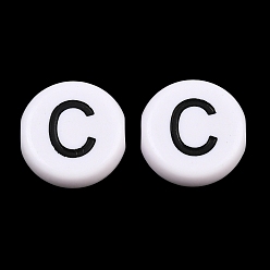 Letter C Непрозрачный акрил европейского бисера, бусины с большим отверстием, плоский круглый и буквенный, с эмалью, буква С, 25x10 мм, отверстие : 6 мм, Около 95 шт / 500 г