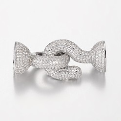 Platinum Brass Micro Pave Cubic Zirconia Hook and S-Hook Clasps, Platinum, 24x15mm