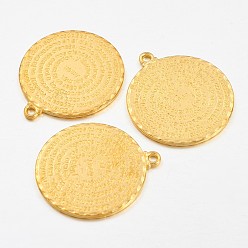 Золотой Сплавочные подвески тибетского стиля, без свинца, без кадмии и без никеля, плоские круглые с молитвы Господней для католицизма, золотые, 36x32x2 мм, отверстие : 4 мм