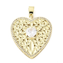 Настоящее золото 16K Латунные микропаве прозрачные подвески с фианитом, без кадмия и без свинца, сердце, реальный 16 k позолоченный, 33.5x31x5.5 мм, отверстие : 3.5x5.5 мм