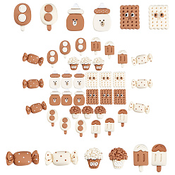 Mixed Color 48Pcs 6 Style Opaque Resin Cabochons, Mixed Food Shape, Mixed Color, 17.5~27.5x12.5~16.5x6~9.5mm