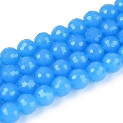 Озёрно--синий Стеклянные бсуины, имитация нефрита, круглые, граненый (96 граней), Плут синий, 10 мм, отверстие : 1 мм, около 68~70 шт / нитка, 60~61 см