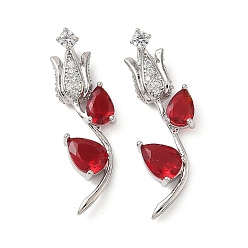 Платина Латунные микро проложить кубического циркония подвески, цветок, платина, 33.5x12x5.5 мм, отверстие : 4.5x2.5 мм