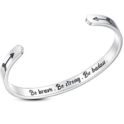Нержавеющая Сталь Цвет Вдохновляющие 304 браслеты-манжеты из нержавеющей стали, слова, цвет нержавеющей стали, 6-1/4x1/4 дюйм (16x0.6 см)