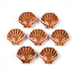 Сэнди Коричневый Фарфоровые бусины ручной работы, фантазии античного стекла фарфора, формы раковины, песчаный коричневый, 25~27x27~29.5x10.5~12 мм, отверстие : 2 мм