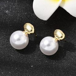 Настоящее золото 18K Латунь серьги стержня, с пластмассовой жемчужиной abs, долговечный, стойки покрытие, без свинца и без кадмия, реальный 18 k позолоченный, 18x11.5 мм