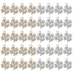 Platinum & Light Gold 40 шт 2 цвета подвески из сплава, с кристальными стразами, клевер амулеты, платина и светлое золото, 15x12x2.5 мм, отверстие : 1.8 мм, 20 шт / цвет