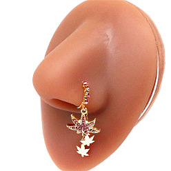 Лист 316l Хирургическое кольцо для носа из нержавеющей стали с кубическим цирконием и подвесками, золотые, лист, 80 мм