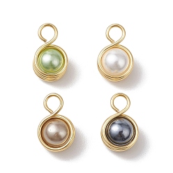 (52) Непрозрачная лаванда Подвески из круглой медной проволоки с ракушками и жемчугом, золотые, разноцветные, 16x10x8 мм, отверстие : 3.5 мм