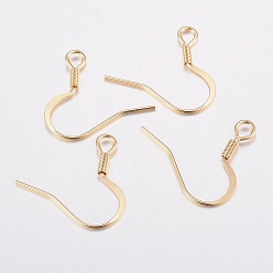 Real 18K Gold Plated 304 Stainless Steel French Earring Hooks, Flat Earring Hooks, Ear Wire, with Horizontal Loop, Real 18K Gold Plated, 17~18x16x1.5mm, Hole: 2.5mm, 20 Gauge, Pin: 0.8mm