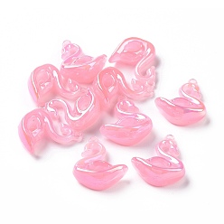 Pink Непрозрачные акриловые подвески, лебедь прелести, розовые, 40x33.5x15 мм, отверстие : 3.1 мм