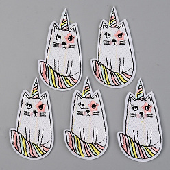 Colorful Computerized Embroidery Cloth Iron on/Sew on Patches, Appliques, Costume Accessories, Cat Shape, Colorful, 67x36x1.5mm