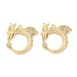 Настоящее золото 18K Латунные микропаве прозрачные подвески с фианитом, без кадмия, без никеля и без свинца, прелести дракона, реальный 18 k позолоченный, 18x19x2.5 мм, отверстие : 1 мм
