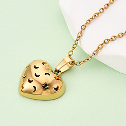 Настоящее золото 18K 304 подвесные из нержавеющей стали ожерелья, полое сердце, ионное покрытие (ip), реальный 3 k позолоченный, 18 дюйм (17.72~18.11 см)