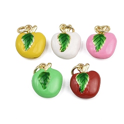 (52) Непрозрачная лаванда Латунные эмалевые подвески в виде фруктовых яблок, с прыжковых колец, золотые, стойки покрытие, без кадмия и без свинца, долговечный, разноцветные, 14x12x5.5 мм, отверстие : 3 мм