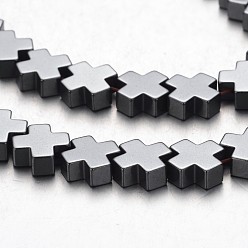 Естественный Цвет Немагнитные нити шарик синтетический гематит, крестик, первоначальный цвет, 10x10x4 мм, отверстие : 1 мм, около 45 шт / нитка, 15.7 дюйм