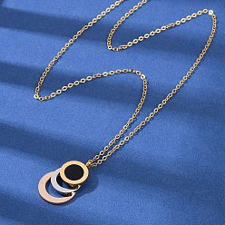 Розовыйы Золотой & Нервежающая Сталь 304 римские цифры из нержавеющей стали 3 ожерелья с подвесками и кольцами, с черным пластиком, розовое золото & нержавеющей стали цвет, 18.27 дюйм (46.4 см)