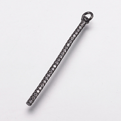 Gunmetal Brass Micro Pave Cubic Zirconia Pendants, Gunmetal, 47x2x3mm, Hole: 2.5mm