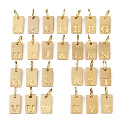 Золотой 304 прелести нержавеющей стали, с прыжковых колец, прямоугольник с буквами a~z, золотые, 10x6x1.5 мм, отверстие : 3x4.5 мм, 26 шт / комплект