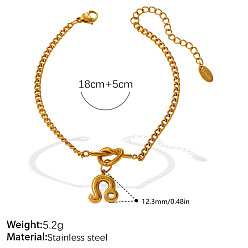Lion 304 Bracelets unisexes à breloques en acier inoxydable représentant douze constellations, or, leo, 7.09 pouce (18 cm)