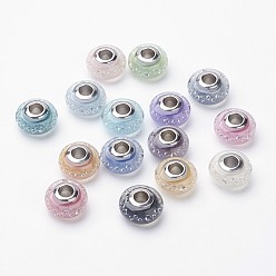 (52) Непрозрачная лаванда 304 европейская бусина из нержавеющей стали, с кубического циркония и эмали, рондель, бусины с большим отверстием, разноцветные, 14.5x8 мм, отверстие : 5 мм