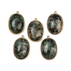 Африканский Бирюза(яшма) Кулоны с натуральной африканской бирюзой (яшмой), 304 из нержавеющей стали овальные амулеты, реальный 14 k позолоченный, 22x14.5~15x6.5~8 мм, отверстие : 1.5 мм