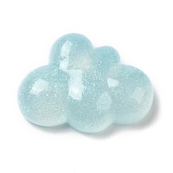 Bleu Ciel Cabochons en résine plaqués irisés arc-en-ciel, cabochons nuages pailletés, bleu ciel, 19.5x26x7.5mm