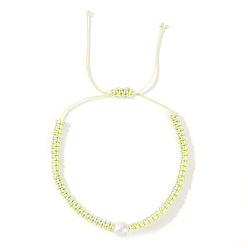 Бледно-Золотистый Минималистичные регулируемые плетеные браслеты из полиэфирного шнура, украшения из искусственного жемчуга для женщин, бледно золотарник, внутренний диаметр: 11 дюйм (28 см)