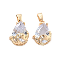 Прозрачный Стеклянные подвески, подвески в форме капли, с настоящими 18 к золотыми медными выводами, прозрачные, 19~20x12x9 мм, отверстие : 5x3~4 мм.