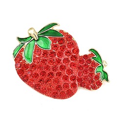 Клубника Булавки с фруктовой эмалью, штыри отворотом сплава горного хрусталя для одежды рюкзака, золотые, клубника, 37x49.5 мм