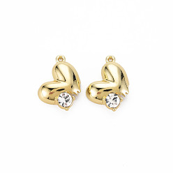 Light Gold Стойки подвески обшивки сплава, без кадмия, без никеля и без свинца, с кристально горный хрусталь, сердце прелести, золотой свет, 12x16x5 мм, отверстие : 1.2 мм