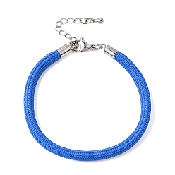 Blue Braided Round Polyester Cord Bracelet Makings, with Brass Findings and 202 Stainless Steel Lobster Claw Clasps, Stainless Steel Color, Blue, 7.28 inch(18.5cm)