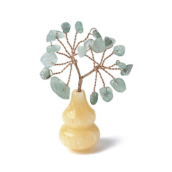 Зеленый Авантюрин Натуральные зеленые авантюриновые чипсы украшения из дерева жизни с тыквенной основой из топаза, медная проволока фэн-шуй энергетический камень подарок для домашнего офиса украшение рабочего стола, 45~55x23x66~72 мм