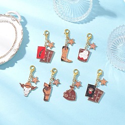 Mixed Shapes 7Шт подвесные украшения из сплава эмали, с цинковым сплавом застежками омаров коготь, вестерн-ковбойский сериал, разнообразные, 53~60 мм
