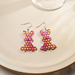 Серо-розавый Пасхальные акриловые серьги-подвески, кролик, платина, увядшая роза, 58x30 мм