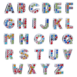 Letter A~Z 26Pcs 26 Style Alloy Rhinestone Slide Charms, Letter A~Z, Platinum, Letter A~Z, 12x12.5x4.5mm, Hole: 1.5mm