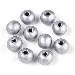 Серебро Круглые бусины из натурального дерева схима, окрашенные распылением, серебряные, 8~8.5x6.8 мм, отверстие : 1.8~2 мм