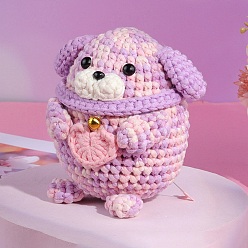 Violet DIY 3D Dog Knitting Kits for Beginners, including Stuffing Cotton, Crochet Hook, Stitch Marker, Craft Eye & Nose, Cored Cotton Thread, Plastic Needle, Hot Melt Glue Stick, Instruction, Violet, 12x11x9cm