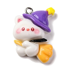 Cat Shape Подвески из непрозрачной смолы на тему хэллоуина, с платиновыми железными петлями, форма кошки, 28x19x7.5 мм, отверстие : 2 мм