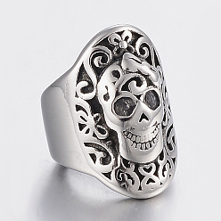 Antik Silber Farbe 304 Edelstahlkugeln, Großloch perlen, Schädel, Antik Silber Farbe, 15.5x11x13 mm, Bohrung: 8 mm