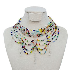 Разноцветный Многослойные ожерелья-чокеры из стекла в богемном стиле для женщин, красочный, 13.39 дюйм (34 см)