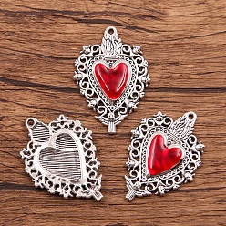 Красный Подвески из эмали и сплава, античное серебро, шарма сердца, красные, 41x29 мм